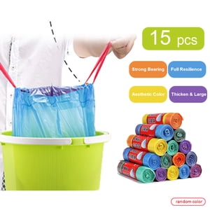 Mistaha 15pcs(1 Sacs d'ordures lourds PE Sacs à corbeilles avec corde de levage résistant à la perforation pour la maison Hôtel Cuisine Salle de bains Grande capacité