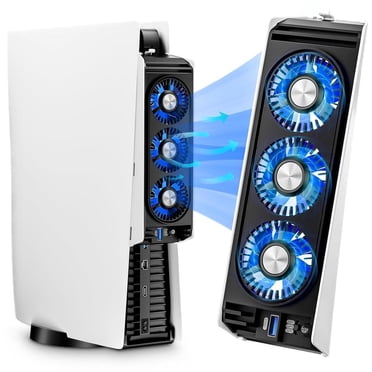 Ventilateur de Refroidissement pour Accessoires PS5, avec 3 Lumières LED Bleues / 2 Ports USB 3.0 / 2 Vitesses de Ventilateur, Compatible avec Console PlayStation 5 Version Numérique/CD, Station de Refroidissement PS5 à Haute Efficacité