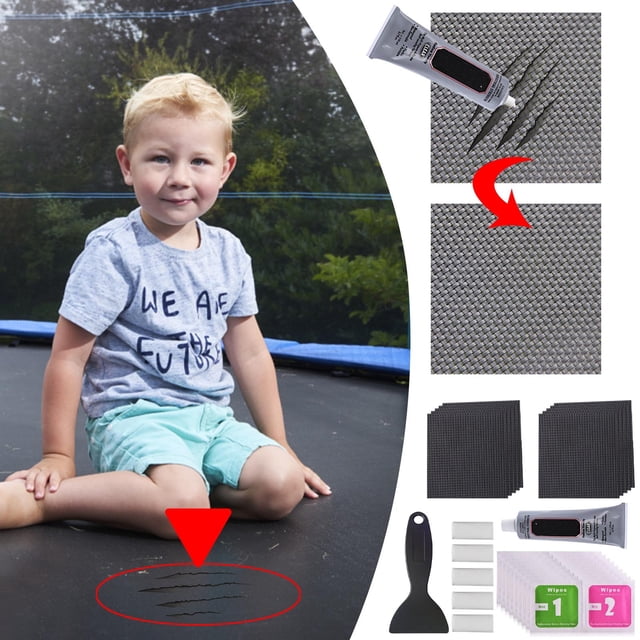 Yhmxh KIt de Fixation pour Trampoline 4"X 4, KIt de Réparation de Patchs de Trampoline, Réparation de Patchs de Réparation de Crevaison, Tapis de Trampoline Réparateur Ou Trou dans un Tapis de Trampoline, Réparation de Tente Imperméable