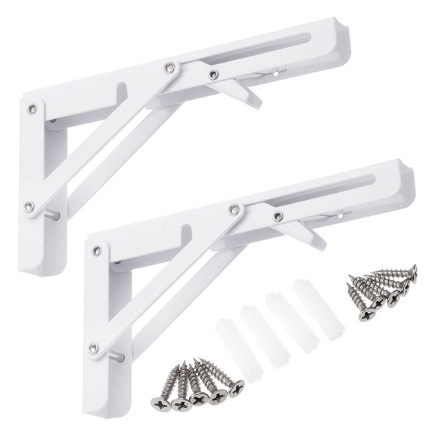 Uxcell 2 Pcs Folding Shelf Brackets, 8 Inch Iron Collapsible Shelf Bracket, L Shelf Bracket Home Decor, White