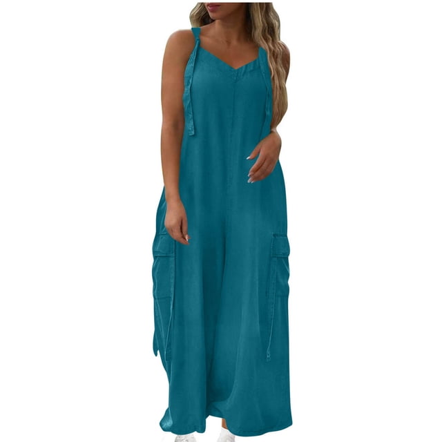 Wlynlyn Combinaisons Grande Taille pour Femmes Combinaisons Sans Manches Col en V Pantalons Larges Taille P