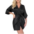 thumbnail image 1 of Timegard Satin Nightgowns for Women 3/4 Sleeve Robe Sleepwear Fall Warm Comfy Bathrobe Solid Color, 1 of 3