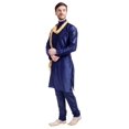 thumbnail image 3 of Foulard Kurta Pyjama pour Hommes Vêtements Indiens Robe de Fête de Mariage Indienne (Bleu, TG), 3 of 6
