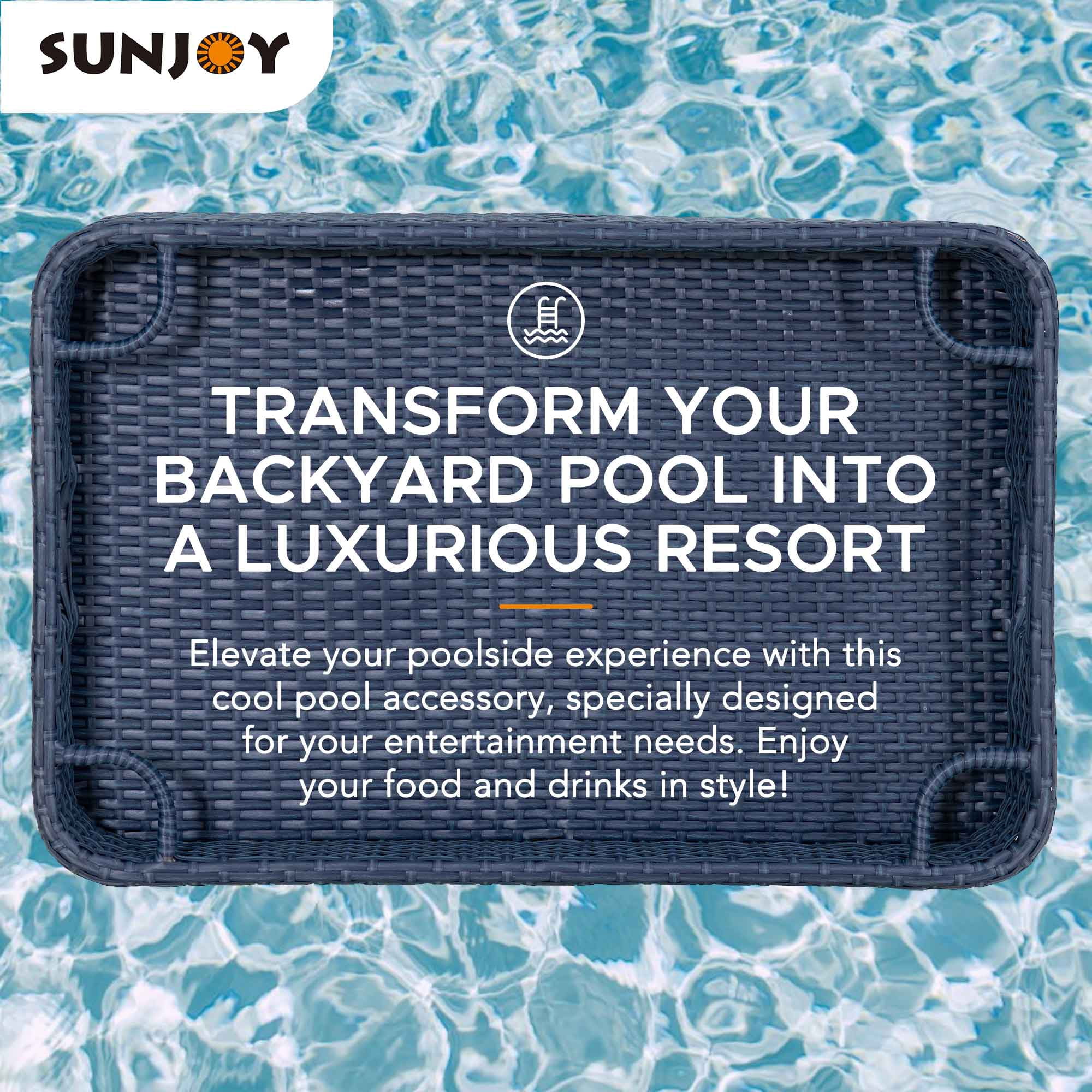 Sunjoy Floating Pool Canopy with Add-on 36x24 in. Wicker Tray,Gray