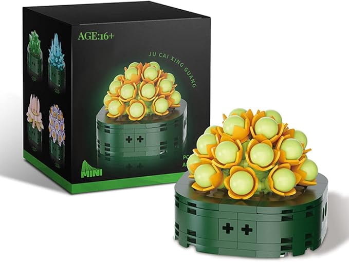 Potted Garden Orange Flowers Botanical Collection Set, 157 Pieces Modular Buildings, Decorative Home Office Creative Construction Toy Gifts for Adult Kid