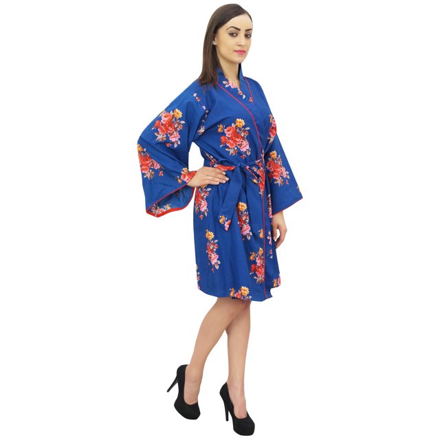 Bimba Cotton Poplin Floral Print Bridesmaid Sleepwear Kimono Robe With Belt - 8