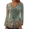 thumbnail image 1 of IROINNID Deals Chemises Grande Taille pour Femmes Col Rond Manches Longues Confortables Été Aguichant Pli Imprimé Col Rond Régulier Bouton Haut, Vert Olive, 1 of 4
