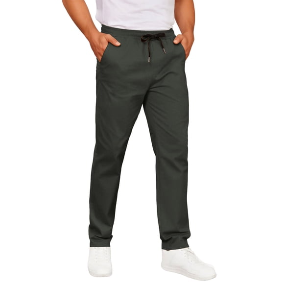 cfhntfmh Mens Casual Straight Leg Pant Stretch Lightweight Loose Fit Drawstring Elastic Waist Pants with Pockets