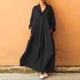 thumbnail image 1 of SMihono Robe Maxi Bohème d'Été pour Femmes Grande Taille Mode Automne Col en V Décontracté Solide Ample Confortable Manches Longues Robe de Plage, 1 of 5