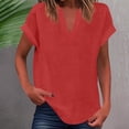 thumbnail image 2 of WEIYLL T-Shirt pour Femmes Été Coupe Ample Col en V Ourlet Incurvé T-Shirts Fluides Unis Rouges Tailles TTTTG, 2 of 5