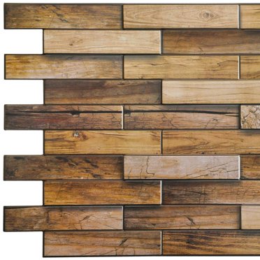 Panneau Mural 3D en Faux Bois de Noyer PVC Brun Jaunâtre de Dundee Deco, 3,3 Pi X 1,6 Pi (98 cm X 48 cm), Application Commerciale et Résidentielle, 5,28 Pi2 (0,47 M2) Chacun, Lot de 10