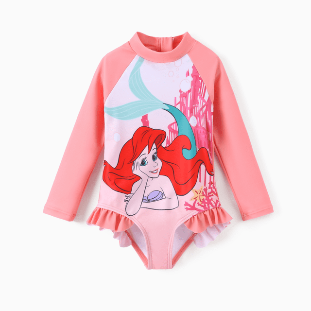 Disney Disney Princess Toddler Girl 1pc Moana/Areil Colorblock Ruffled Zipper UPF 40+ Long-sleeve Swimsuit