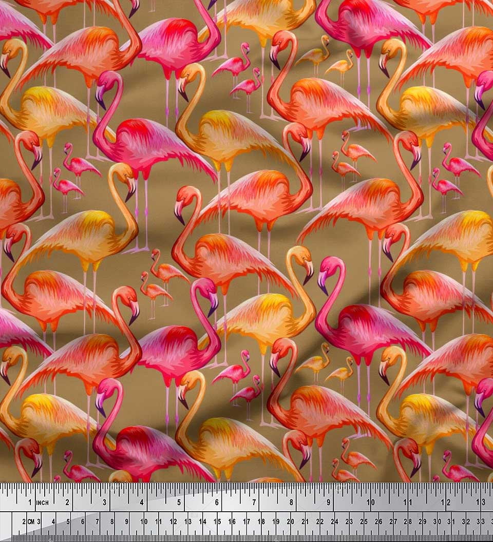Soimoi Velvet Fabric Flamingo Bird Print Fabric by The Yard 58 Inch Wide