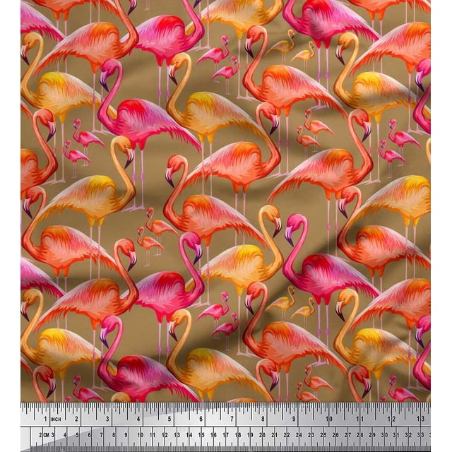 Soimoi Cotton Cambric Fabric Flamingo Bird Fabric Prints by Yard 42 Inch Wide