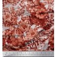 thumbnail image 1 of Soimoi Orange Rayon Fabric Stripe & Floral Decor Fabric Printed BTY 56 Inch Wide, 1 of 3
