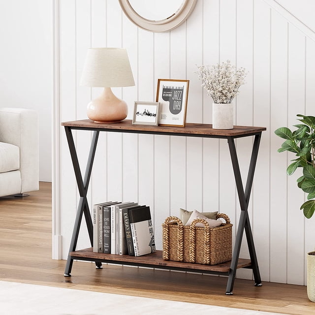 IdeaHouse Narrow Sofa Table - 33.5" Sofa Tables Entryway Table Narrow Console Table Industrial Design Entryway Console Table for Hallway Living Room Bedroom