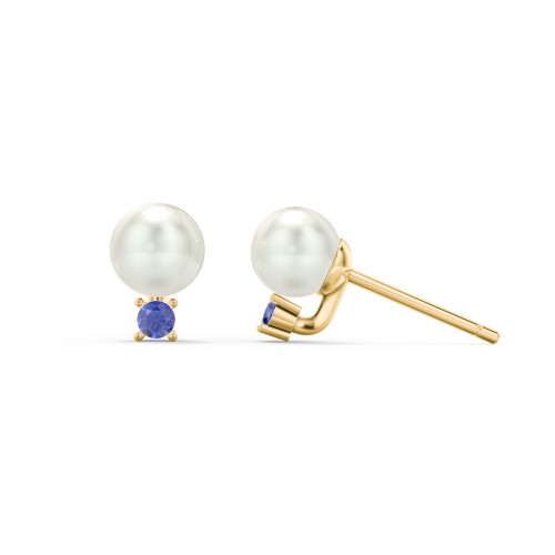Boucles d'Oreilles Clous en Perles d'Eau Douce avec Pierre de Naissance