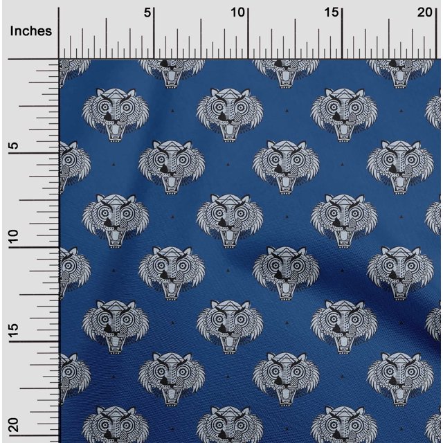 oneOone Cotton Silk Fabric Animal Face Block Print Sewing Fabric BTY 42 Inch Wide