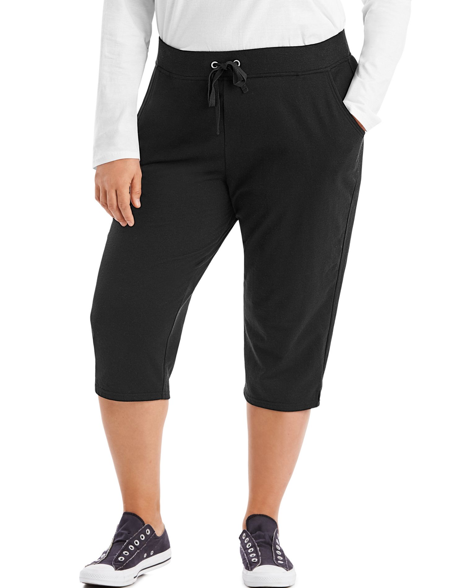 Just My Size Womens French Terry Capris, 3X, Black