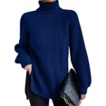 thumbnail image 1 of Innerwin Chandails à Col Roulé pour Femmes Chandail de Travail Manches Longues Ample Tricoté Bleu Marine TP, 1 of 2
