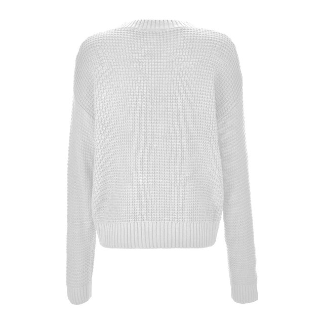 PMUYBHF Femme Femmes Cardigan Chandail Femme Couleur Unie Élégant Tricot Chandail à Enfiler Manches Longues Col Rond Coupe Ajustée Chandail TTG