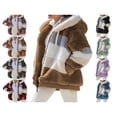 thumbnail image 2 of Women Fuzzy Fleece Hooded Coat Open Front Color Block Fluffy Hoodies Jacket Outwear with Pockets, 2 of 3