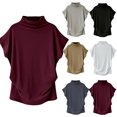 thumbnail image 1 of MesaSe Mode Été Femmes Couleur Unie Col Roulé Manches Courtes T-Shirt Haut, 1 of 8