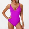 thumbnail image 2 of Diufon Women's Bikini Swimsuit Backless Deep V Neck Ruched Slim Swimwear Summer Beach Bathing Suits with Pads, 2 of 4