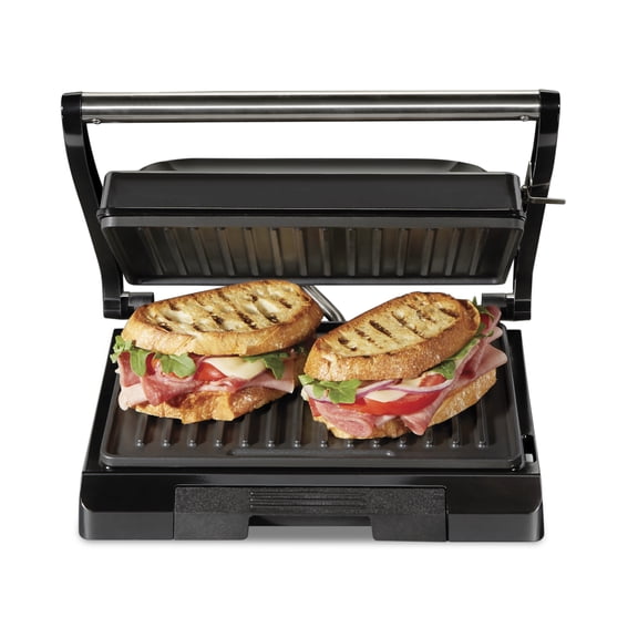 Presse à panini et gril compact électrique Hamilton Beach, gril d’intérieur et machine à sandwich, plaques antiadhésives, 1000 watts, modèle 25441MNC