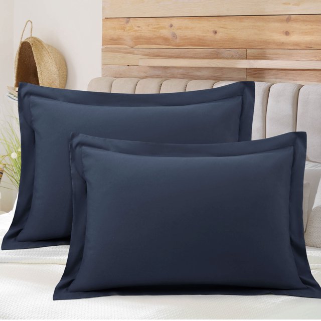 PiccoCasa Soft 1800 Microfiber Oxford Pillowcases 2Pcs, Queen Navy Blue