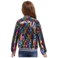 thumbnail image 3 of Aislor Girls Sparkle Sequin Bomber Jacket Glitter Jackets Long Sleeve Coat with Stripe Ribbed Cuffs Colorful 14, 3 of 6