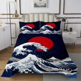 thumbnail image 1 of Erosebridal Japanese Ukiyoe Coverlet Set Queen, Mount Fuji Ocean Wave Bedding Set 3 Pieces, 1 of 5