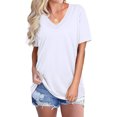 thumbnail image 1 of Nouveau T-Shirt Décontracté Col en V pour Femmes Manches Courtes Haut Ample Blouse Patchwork, 1 of 2