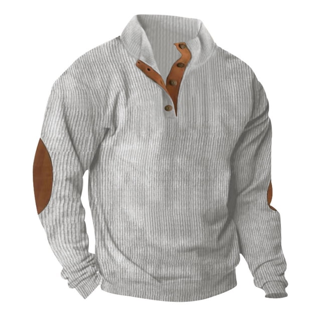 Birdeem Mode Homme Décontracté Sport Col Montant Bouton Patchwork Chandail à Manches Longues Blouse
