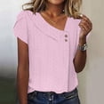 thumbnail image 2 of Fgnfyis T-Shirt à Manches Courtes à Col en V Uni avec Boutons, Manches Pétales, Haut Femme, Hauts pour Femmes, Rose, M, 2 of 5
