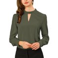 thumbnail image 1 of INSPIRE CHIC Women's Stand Collar Pleated Button Keyhole Button Blouse, 1 of 5