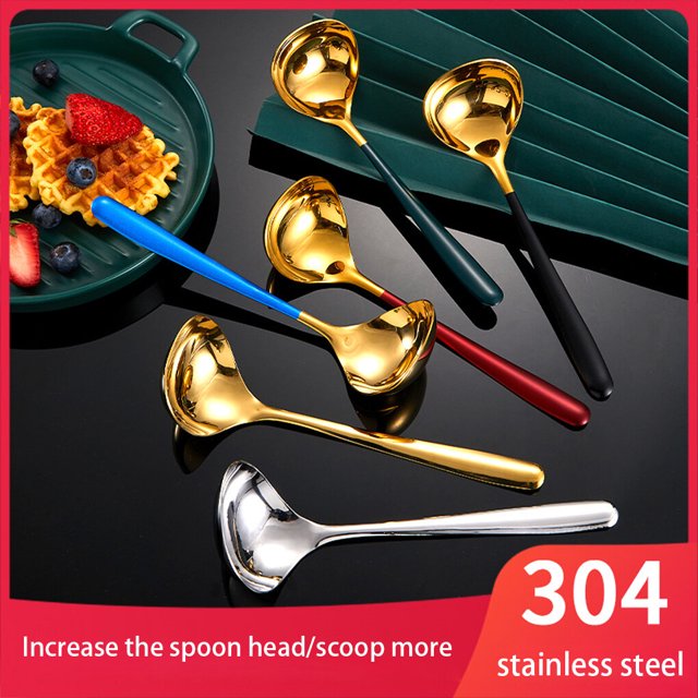 serony Stainless Steel Sauce Spoon Portable Mirror Polished Anti-rust Odorless Smooth Home Kitchen Soup Ladle Accessories Green Gold