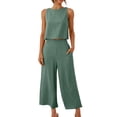 thumbnail image 1 of zanvin Ensemble 2 Pcs pour Femmes, Mode Femme Col Rond Sans Manches Blouse + Pantalons Amples avec Poches, Cadeaux d'Amitié, 1 of 5