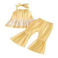thumbnail image 1 of 2022 2Pcs Little Girls Outfit  Sweet Style Lace Splicing Sleeveless Hanging Neck Tops + Solid Color Long Bell-bottomed Pants Set, 1 of 7