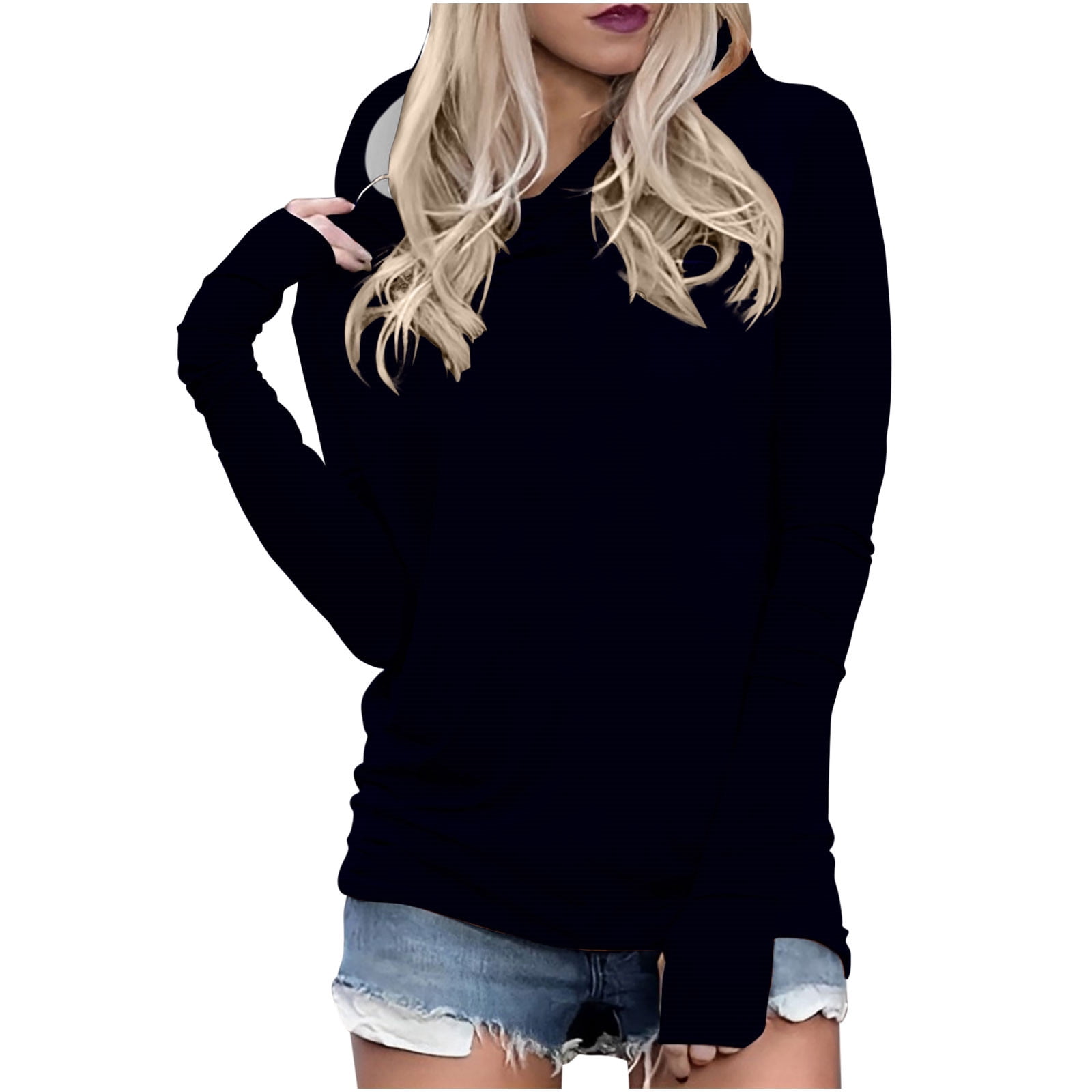 Timegard Womens Hoodies Plus Size Long Sleeve Thumb Hole Pullover Fall Casual Solid Color Comfy Tops