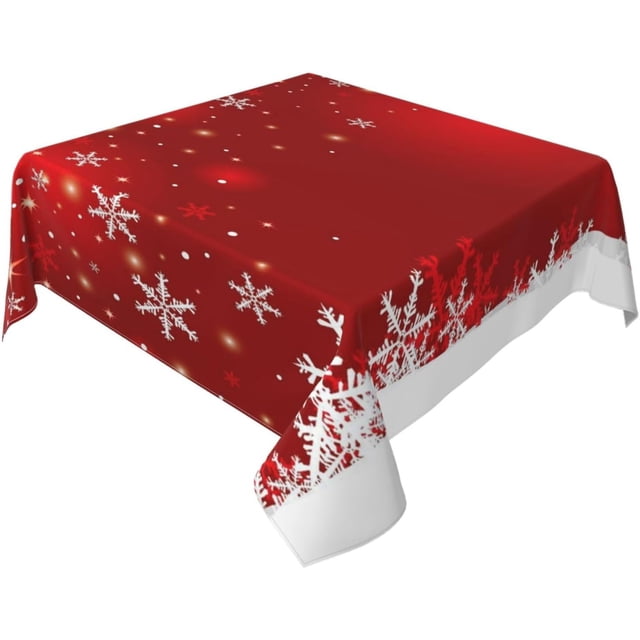 Christmas Tablecloth Square 54 x 54 Inch Christmas Red Square Table Cloth Polyester Fabric Xmas Winter White Red Snowflake Table Cover for Kitchen Party Picnic Outdoor Decor