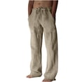 thumbnail image 2 of TIMIFIS Mens Casual Beach Pants Loose Elastic Waist Drawstring Straight Legs Summer Solid Color Cotton and Linen Pants with Pockets - Spring/Summer, 2 of 7