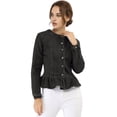 thumbnail image 3 of INSPIRE CHIC Veste en Denim à Basque pour Femme, Col Rond, Sans Col, Boutonnée, 3 of 6