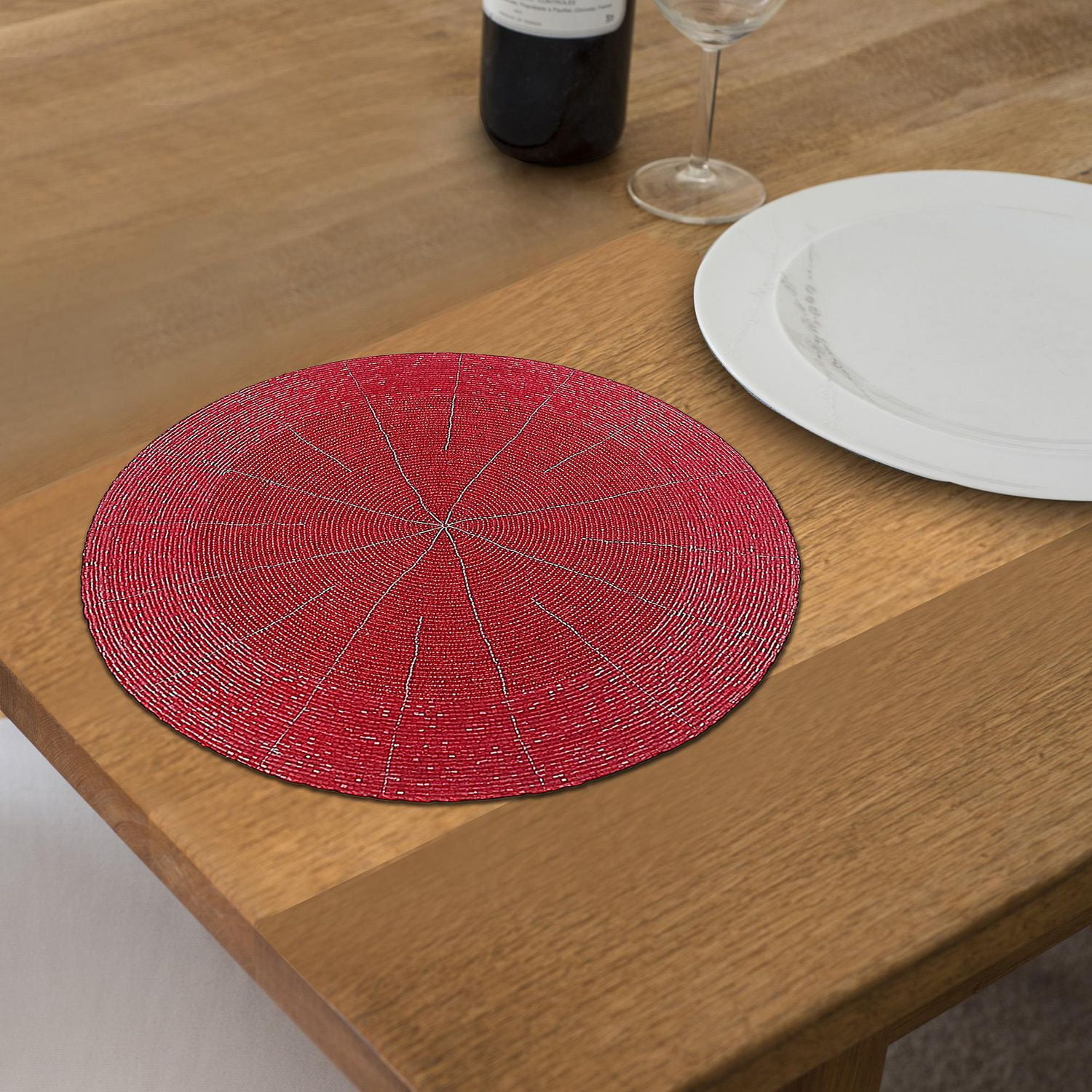 Placemat Rond Des Perles De Noël Rouge - Ensemble De 4