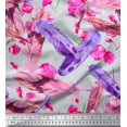 thumbnail image 1 of Soimoi Poly Georgette Fabric Flowers & Feather Print Sewing Fabric Yard 42 Inch Wide, 1 of 3