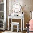 thumbnail image 2 of Giantex Vanity Table Set, Makeup Dressing Table w/Cushioned Stool & Lighted Mirror, White, 2 of 9