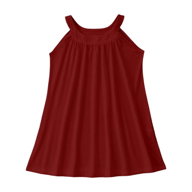 WEIYLL Robes pour Filles Sortie de Plage Sans Manches Débardeur Fin Couleur Unie Volants Robe Rouge Brique 7-8 Ans
