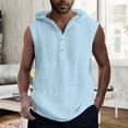 thumbnail image 2 of Qopobobo Mens Muscle Shirts Tank Top Mens Solid Color Simple Csual Fashion Drawstring Button Hooded Vest Top Light Blue,S, 2 of 5