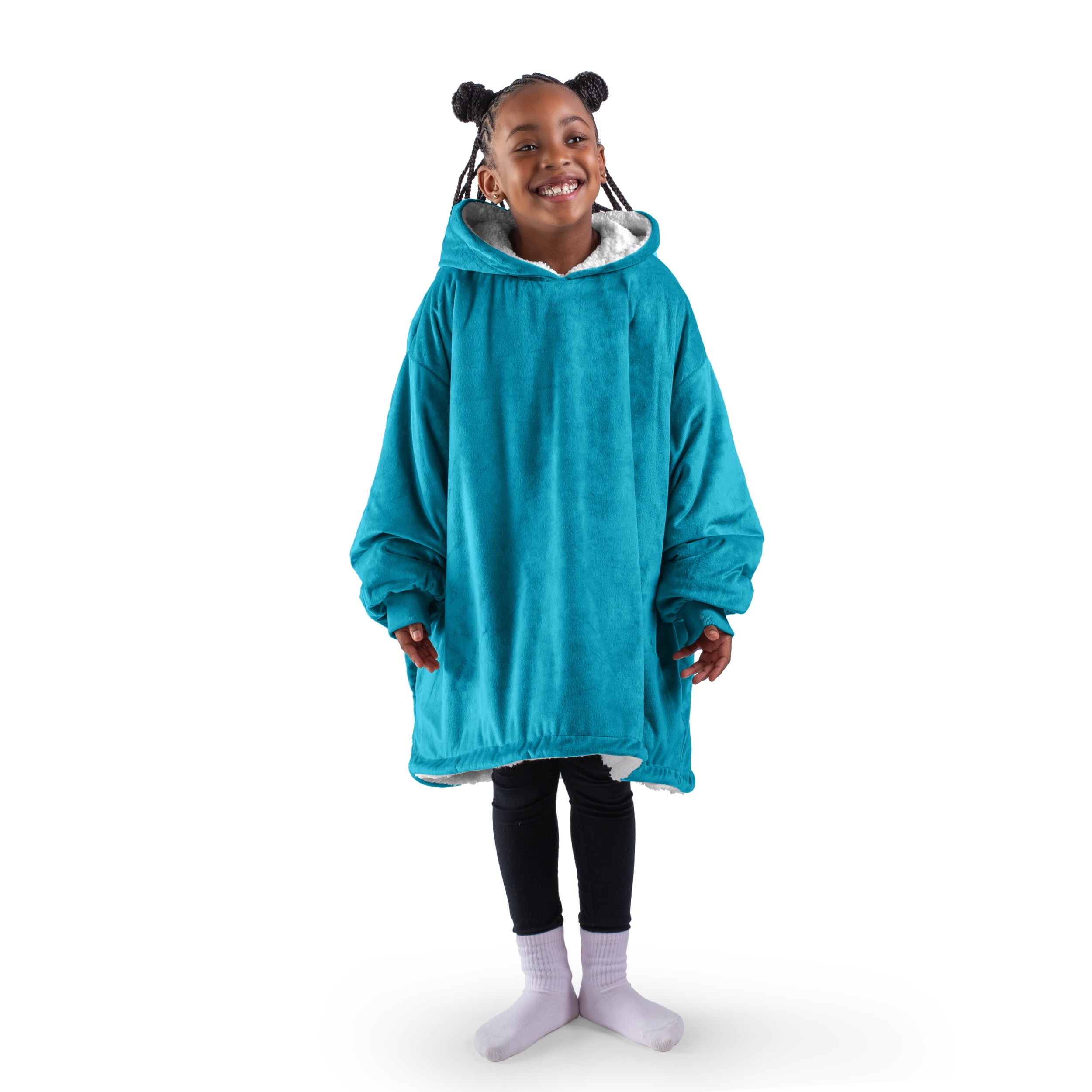 Bare Home Plush Sherpa Wearable Blanket - Fluffy & Soft - Lightweight - Youth, Caribbean Sea