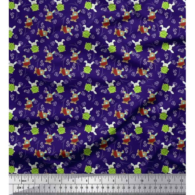 Soimoi Velvet Fabric Leaves,Watermelon & Rabbit Kids Print Fabric by The Yard 58 Inch Wide